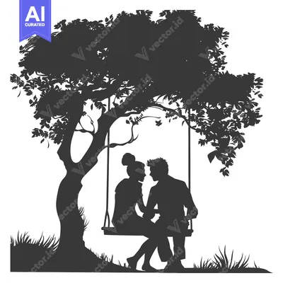 Aset premium populer: Silhouette of a Couple on a Swing Under a Tree