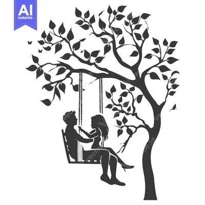Aset premium populer: Silhouette of a Couple on a Swing Underneath a Tree