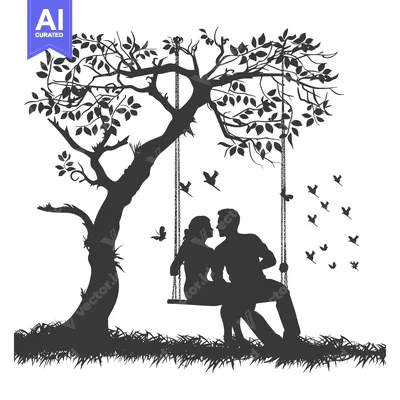 Aset premium populer: Silhouette of a Couple on a Swing Underneath a Tree