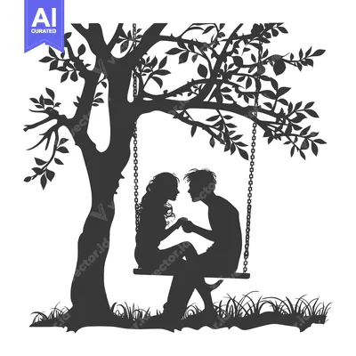 Aset premium populer: Silhouette of a Couple on a Swing Underneath a Tree