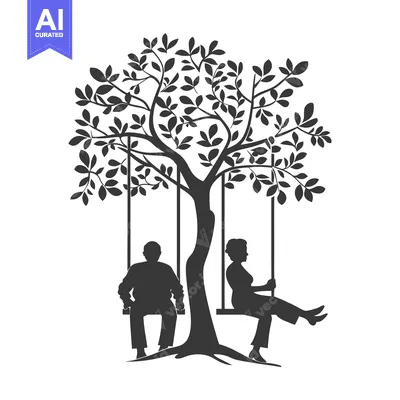 Silhouette of a Couple on Swings Under a Tree