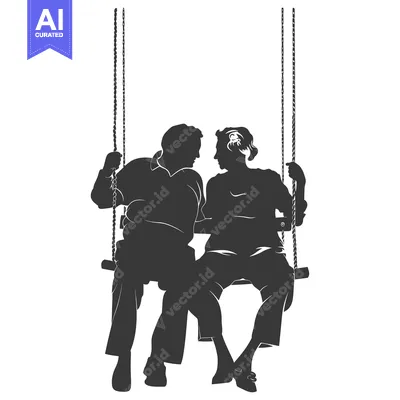 Aset desain premium: Silhouette of a Couple Sitting on a Swing