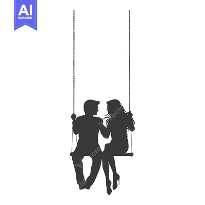 Silhouette of a Couple Sitting on a Swing