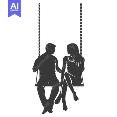 Premium design asset: Silhouette of a Couple Sitting on a Swing