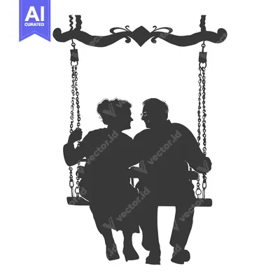 Aset desain premium: Silhouette of a Couple Sitting on a Swing