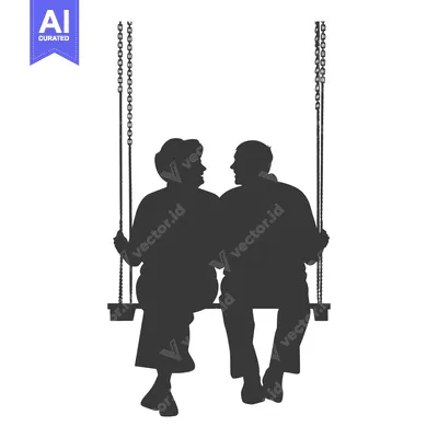 Aset desain premium: Silhouette of a Couple Sitting on a Swing