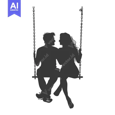 Premium design asset: Silhouette of a Couple Sitting on a Swing