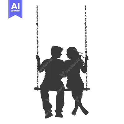 Aset desain premium: Silhouette of a Couple Sitting on a Swing