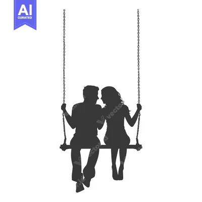 Aset desain premium: Silhouette of a Couple Sitting on a Swing