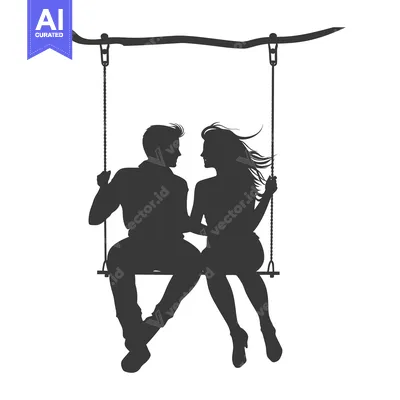 Aset desain premium: Silhouette of a Couple Sitting on a Swing