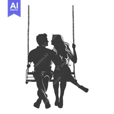 Aset desain premium: Silhouette of a Couple Sitting on a Swing