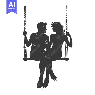 Aset premium populer: Silhouette of a couple sitting on a swing and looking at each other