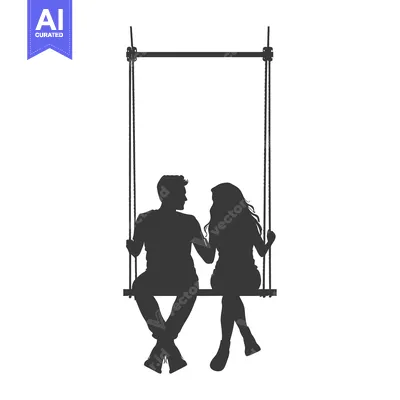 Aset desain premium: Silhouette of a couple sitting on a swing facing each other