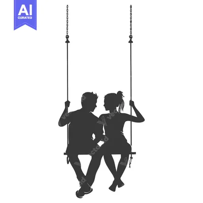 Aset desain premium: Silhouette of a Couple Sitting on a Swing Facing Each Other