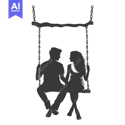 Aset desain premium: Silhouette of a Couple Sitting on a Swing, Facing Each Other