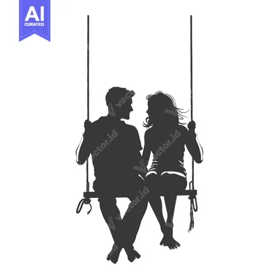 Aset desain premium: Silhouette of a Couple Sitting on a Swing, Facing Each Other