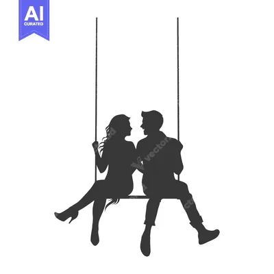 Aset premium populer: Silhouette of a Couple Sitting on a Swing Facing Each Other