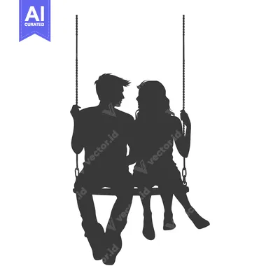 Silhouette of a Couple Sitting on a Swing Facing Each Other