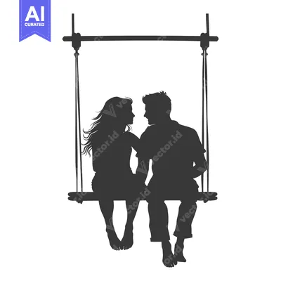 Aset premium populer: Silhouette of a Couple Sitting on a Swing Facing Each Other
