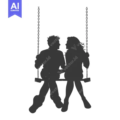 Popular premium asset: Silhouette of a Couple Sitting on a Swing, Facing Each Other