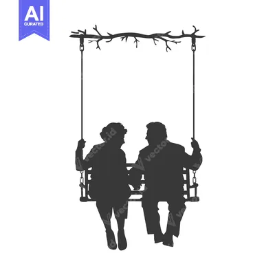 Premium design asset: Silhouette of a Couple Sitting on a Swing Hanging from a Tree Branch