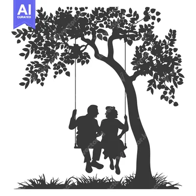 Premium design asset: Silhouette of a Couple Sitting on a Swing in a Tree