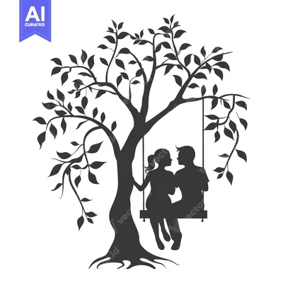 Premium design asset: Silhouette of a Couple Sitting on a Swing in a Tree