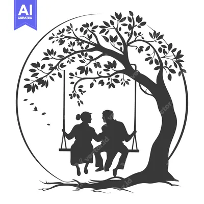 Aset premium populer: Silhouette of a Couple Sitting on a Swing Under a Tree