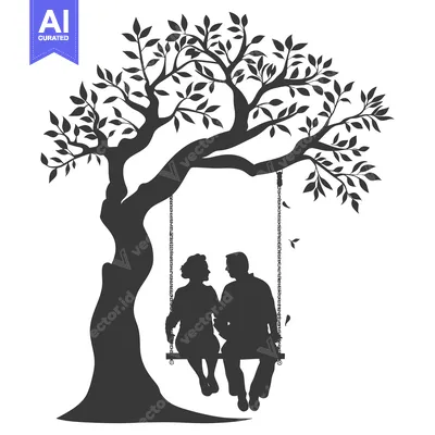 Silhouette of a Couple Sitting on a Swing Under a Tree