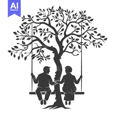 Popular premium asset: Silhouette of a couple sitting on a swing under a tree