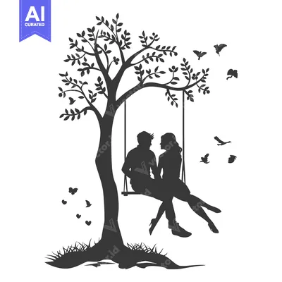 Premium design asset: Silhouette of a Couple Sitting on a Swing Under a Tree