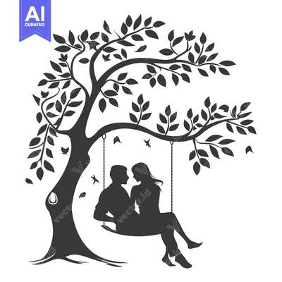 Aset premium populer: Silhouette of a Couple Sitting on a Swing Under a Tree