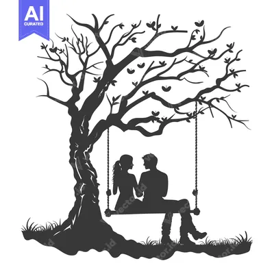 Premium design asset: Silhouette of a Couple Sitting on a Swing Under a Tree