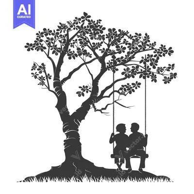 Popular premium asset: Silhouette of a couple sitting on a swing under a tree