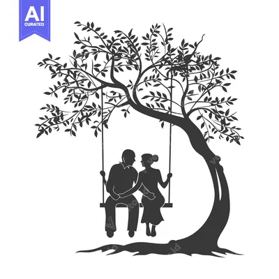 Aset premium populer: Silhouette of a Couple Sitting on a Swing Under a Tree