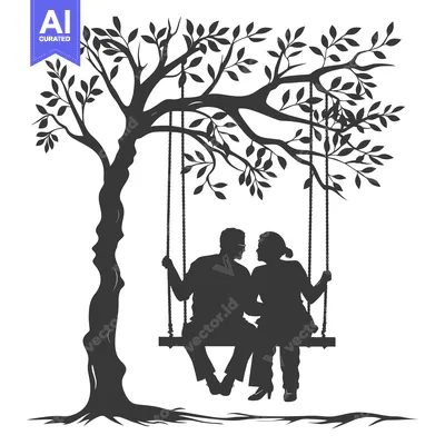 Aset premium populer: Silhouette of a Couple Sitting on a Swing Under a Tree