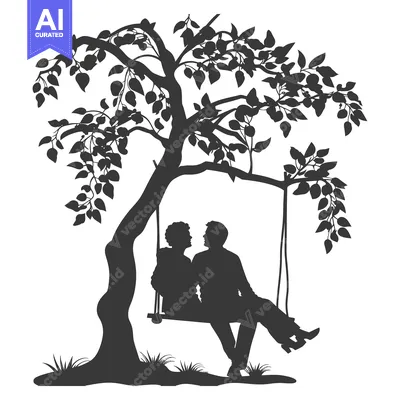 Aset premium populer: Silhouette of a Couple Sitting on a Swing Under a Tree