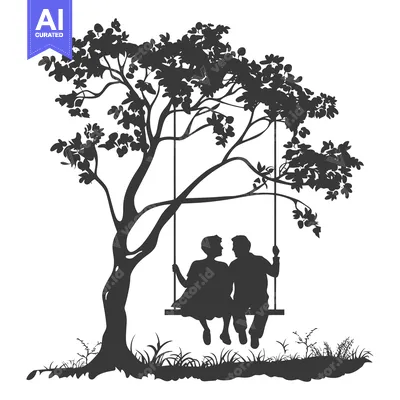 Popular premium asset: Silhouette of a Couple Sitting on a Swing Under a Tree