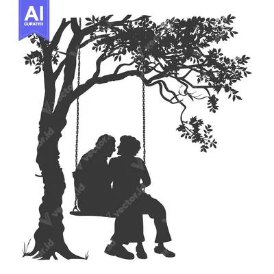 Popular premium asset: Silhouette of a Couple Sitting on a Swing Under a Tree