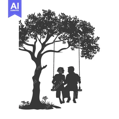 Premium design asset: Silhouette of a Couple Sitting on a Swing Under a Tree