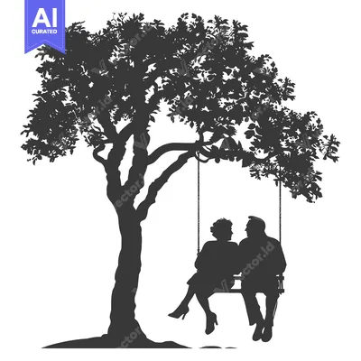 Premium design asset: Silhouette of a Couple Sitting on a Swing Under a Tree