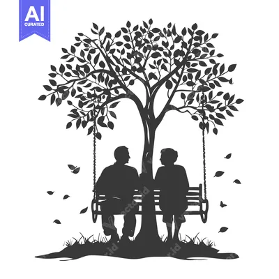 Aset premium populer: Silhouette of a Couple Sitting on a Swing Under a Tree