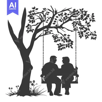 Premium design asset: Silhouette of a Couple Sitting on a Swing Under a Tree