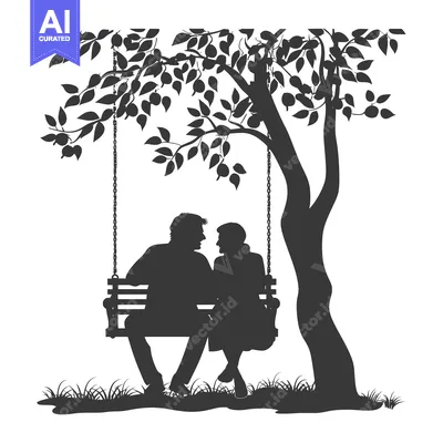 Premium design asset: Silhouette of a Couple Sitting on a Swing Under a Tree