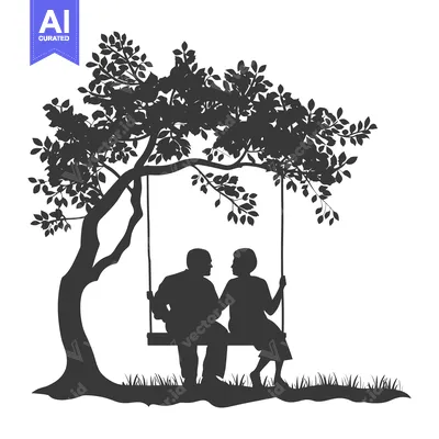 Aset premium populer: Silhouette of a Couple Sitting on a Swing Under a Tree