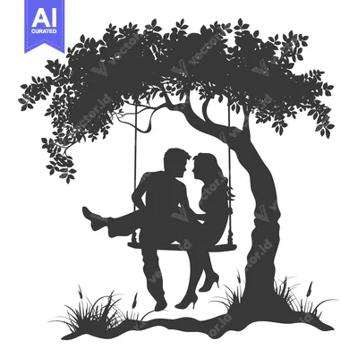 Popular premium asset: Silhouette of a Couple Sitting on a Swing Under a Tree