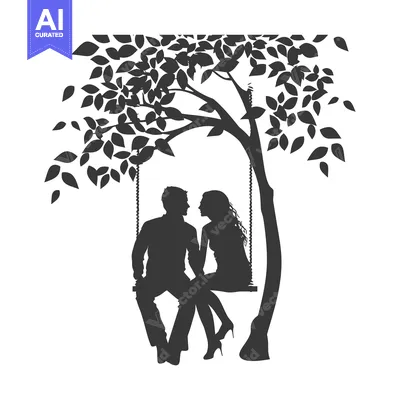 Aset premium populer: Silhouette of a Couple Sitting on a Swing Under a Tree