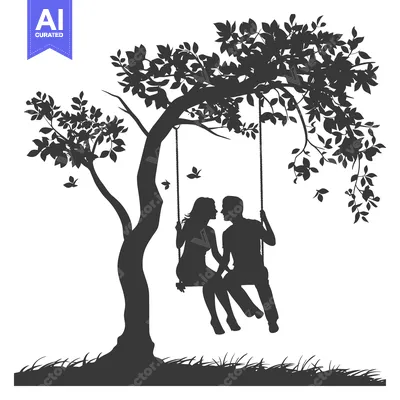 Aset premium populer: Silhouette of a Couple Sitting on a Swing Under a Tree