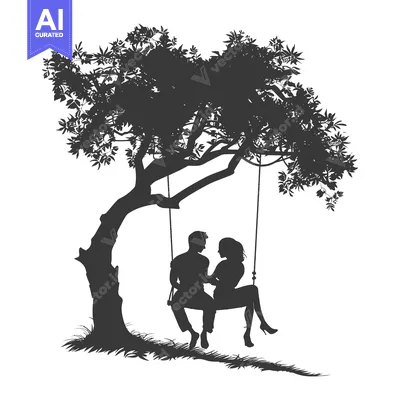 Popular premium asset: Silhouette of a Couple Sitting on a Swing Under a Tree