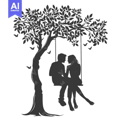 Aset premium populer: Silhouette of a Couple Sitting on a Swing Under a Tree